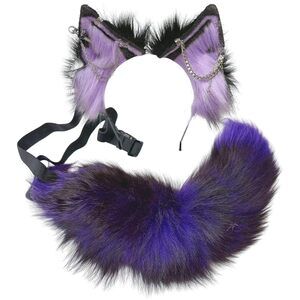9313 Wolf Ears Tail Set Fox Wolf Headbands Clips Fluffy Cosplay
